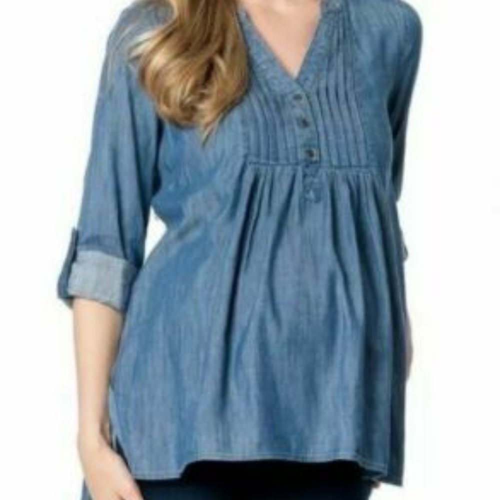 Motherhood Maternity Blue Chambray High/low Top szL